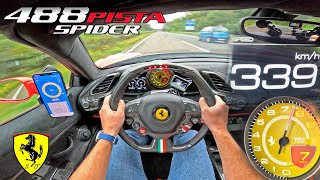 FERRARI 488 PISTA 339kmh on AUTOBAHN NO SPEED LIMIT [upl. by Elades518]