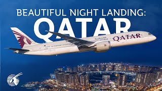 Beautiful Night Landing in Doha Qatar [upl. by Bohrer]