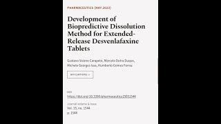 Development of Biopredictive Dissolution Method for ExtendedRelease Desvenlafaxine T  RTCLTV [upl. by Alica]