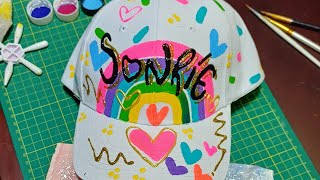 como pintar una gorra paso a paso pintura en tela  Cachucha pintada [upl. by Ayyn]