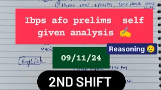 ibps so afo prelims self given analysis 2nd shiftibpsso ibpsafoibpsafo2024 ibpssoafoibpsafo2024 [upl. by Marceau]