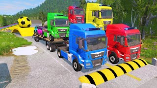 Double Flatbed Trailer Truck vs Speedbumps Train vs Cars  Tractor vs Train BeamngDrive 020 [upl. by Niram]