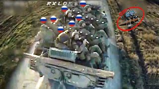 Horrific Moment How Ukrainian FPV drones mercilessly blow up Russian tanks one by one in Donetsk [upl. by Reddy312]