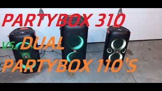 JBL Partybox 310 🆚 Dual 110 Bluetooth Speakers Bass Boost Off Bass Boost 2 All Plugged In🔌 [upl. by Yonit32]