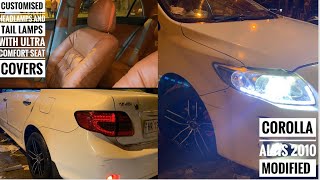 Corolla altis 2010 modified  customised headlights and tail ligts  ultra comfor seat covers [upl. by Erot]