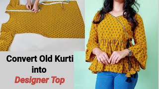 ConvertReuse Old Kurti Into Beautiful Peplum Top Frock  kurti Reuse IdeaTop Cutting amp Stitching [upl. by Nerual]