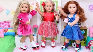 Doll friends prepare for roller skating on the weekend Play Dolls [upl. by Schrick]