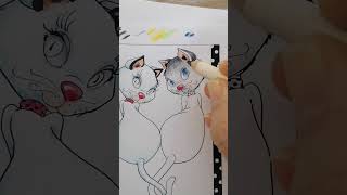 GattaBiancaGattoNero coppiaGatti gattiMiei drawing art sketch [upl. by Herold]