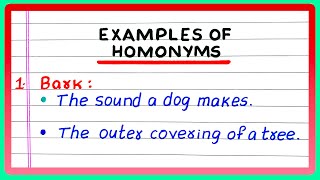 EXAMPLES OF HOMONYMS  5  FIVE EXAMPLES OF HOMONYMS  IN ENGLISH [upl. by Faso]