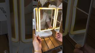 Makeup mirror  LED threecolor lighting mirror  Desktop folding light mirror shorts [upl. by Nattirb]