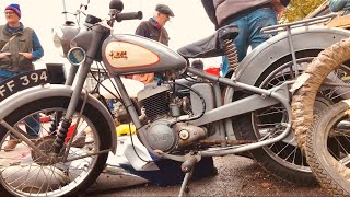 GREETINGS from KEMPTON PARK Motorcycle Autojumble 1928 BSA Velocette Bette KickStarts amp makes NOISE [upl. by Soo]