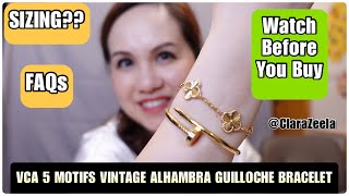 Van Cleef amp Arpels VCA 5 Motifs Guilloche Yellow Gold Vintage Alhambra Bracelet  Sizing amp FAQs [upl. by Alemrac46]