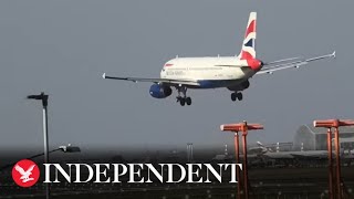 Live Planes try to land at Heathrow as Storm Eunice chaos hits UK [upl. by Eille]