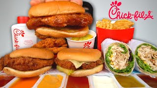 How to Eat CHICKFILA MUKBANG Chicken Sandwiches Mac and CheeseTenders Chicken Wrap Fries [upl. by Steep]