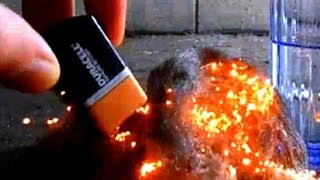 Survival Starting a Fire with Steel Wool amp 9V Battery [upl. by Ilyse]