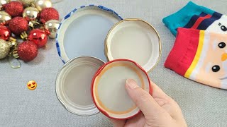 VERY Beautiful  Christmas decoration idea with Jar lids  Genius recycling crafts  DIY hacks [upl. by Cinamod953]