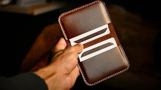 Minimalist Leather Wallet Making Simple Practical Handmade DIY [upl. by Kalman923]