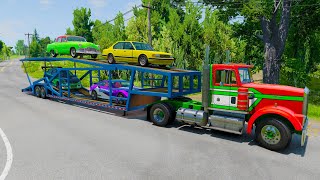 Double Flatbed Trailer Truck vs speed bumps Busses vs speed bumps Beamng Drive №761 [upl. by Ekal332]