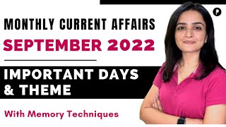 September 2022 Important Days amp Theme  Monthly Current Affairs 2022  With Mnemonics [upl. by Hoopes634]