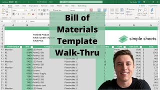 Bill of Materials Excel and Google Sheets Compatible Template StepbyStep Video Tutorial [upl. by Monafo]