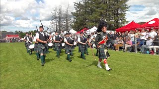 Drum Major Munro leads Forres amp District Pipe Band on the march during 2023 Dufftown Highland Games [upl. by Greggory674]