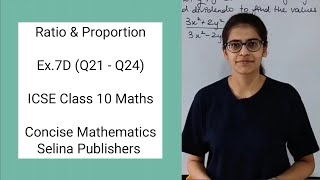 ICSE Class 10 Maths  Ex7D Q21  Q24  Ratio and Proportion  Concise Selina Answers [upl. by Brent]