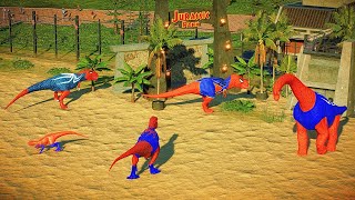 SpiderMan Brachiosaurus 93 Vs SpiderMan IRex Vs SpiderMan TRex Vs SpiderMan Indoraptor Fighting JWE2 [upl. by Bonnell]