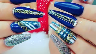 Nail Art Designs Uñas acrílicas azules con técnica rusa [upl. by Havelock]