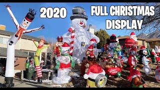 New amp Complete Christmas Inflatables Yard Display with 3 Holiday Air Dancers Day [upl. by Llerdnek]