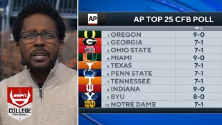 ESPN reveals CFB Playoff Rankings Oregon Georgia Ohio State atop first release of 12team era [upl. by Nibla76]