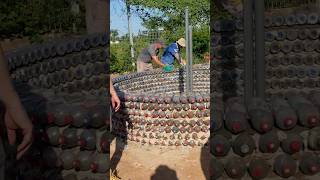 Pond construction with petrecycle plastic bottles bottle reuse recycling building [upl. by Narih786]