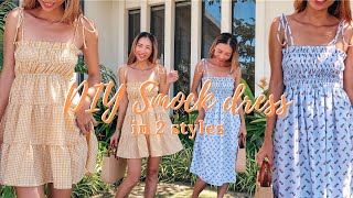 DIY Smock dress in 2 styles  Easy summer dress for beginner  Step by step sewing tutorial [upl. by Nnahteb]