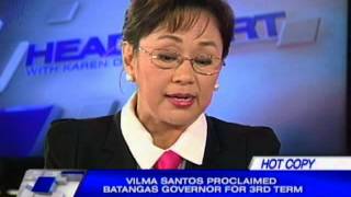 Vilma SantosRecto proclaimed Batangas governor for 3rd term [upl. by Smitty]