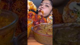 ASMR eating spicy chicken kaleji currty and veg maggi butter chicken pizza tandoori chicken [upl. by Aititil]