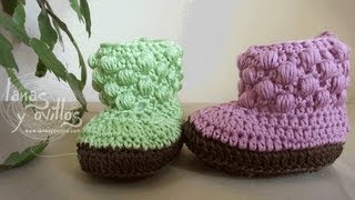 Tutorial Botas Bebe Crochet o Ganchillo Baby booties english sub [upl. by Ynohtnaeoj]