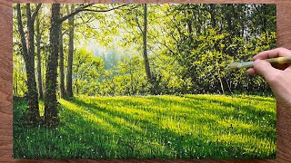 Landscape painting techniques with green tones  Forest landscape painting  Acrylic painting [upl. by Dorree]