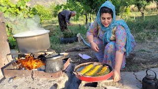 Cooking lamb neck local butter and salmon in Iranian village style [upl. by Ahcsap]