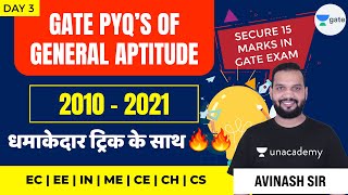 Day3  GATE PYQs of General Aptitude  GATE 2021  For All Branch  By Avinash Sir [upl. by Aremihc]