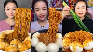 MUKBANG 먹방 EATING SPICY NOODLES and SOFT BOIL EGGS chewy sounds  ASMR  chinese foods 辣面鸡蛋 [upl. by Atiuqcaj]