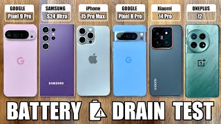 Pixel 9 Pro XL vs iPhone 15 Pro Max  S24 Ultra  Xiaomi 14 Pro  OnePlus 12  BATTERY DRAIN TEST [upl. by Tnias479]