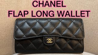 CHANEL FLAP LONG WALLET  unboxing  review  what fits  see inside [upl. by Yeltsew]