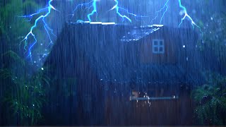 4K lluvia intensa y truenos retumban en la noche para dormir ⚡Con fuertes lluvias en el techo 😴 [upl. by Murtha]