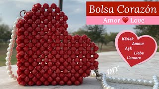 Bolsa CORAZÓN  LOVE  AMOR  beaded bags  Diy  cuentas facetadas [upl. by Chandless687]