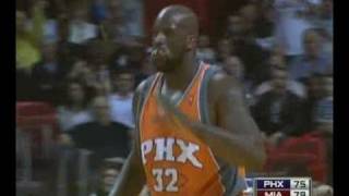 Shaquille ONeal Blocked By Jamario Moon Heat vs Suns 4309 [upl. by Ytnom]