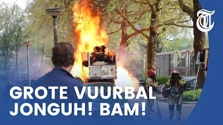 Exploderende vuilniswagen gefilmd in Amsterdam [upl. by Krawczyk176]