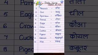 10 Birds name in English and Hindi  Birds name  pakshiyon ke naam  name of birds [upl. by Hnahc]