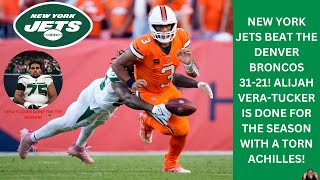 Jets beat the Broncos and lose Alijah Vera Tucker for the season [upl. by Anotyal474]