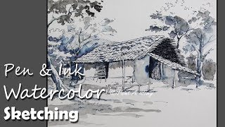 Pen amp Ink Watercolor Sketching step by step [upl. by Eeresed]