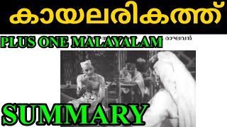 PLUS ONE MALAYALAM KAYALARIKATHU SUMMARY  കായലരികത്ത്  PLUS LEARN [upl. by Erreid]