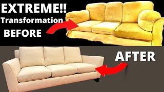 HOW TO REUPHOLSTERRESTYLE A SOFACOUCH  NO FRAME RECONSTRUCTION [upl. by Fronnia491]